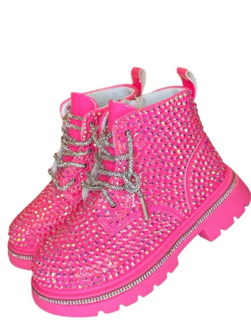 Lola + The Boys Hot Pink Kids Sparkle Lace-Up Boots 12